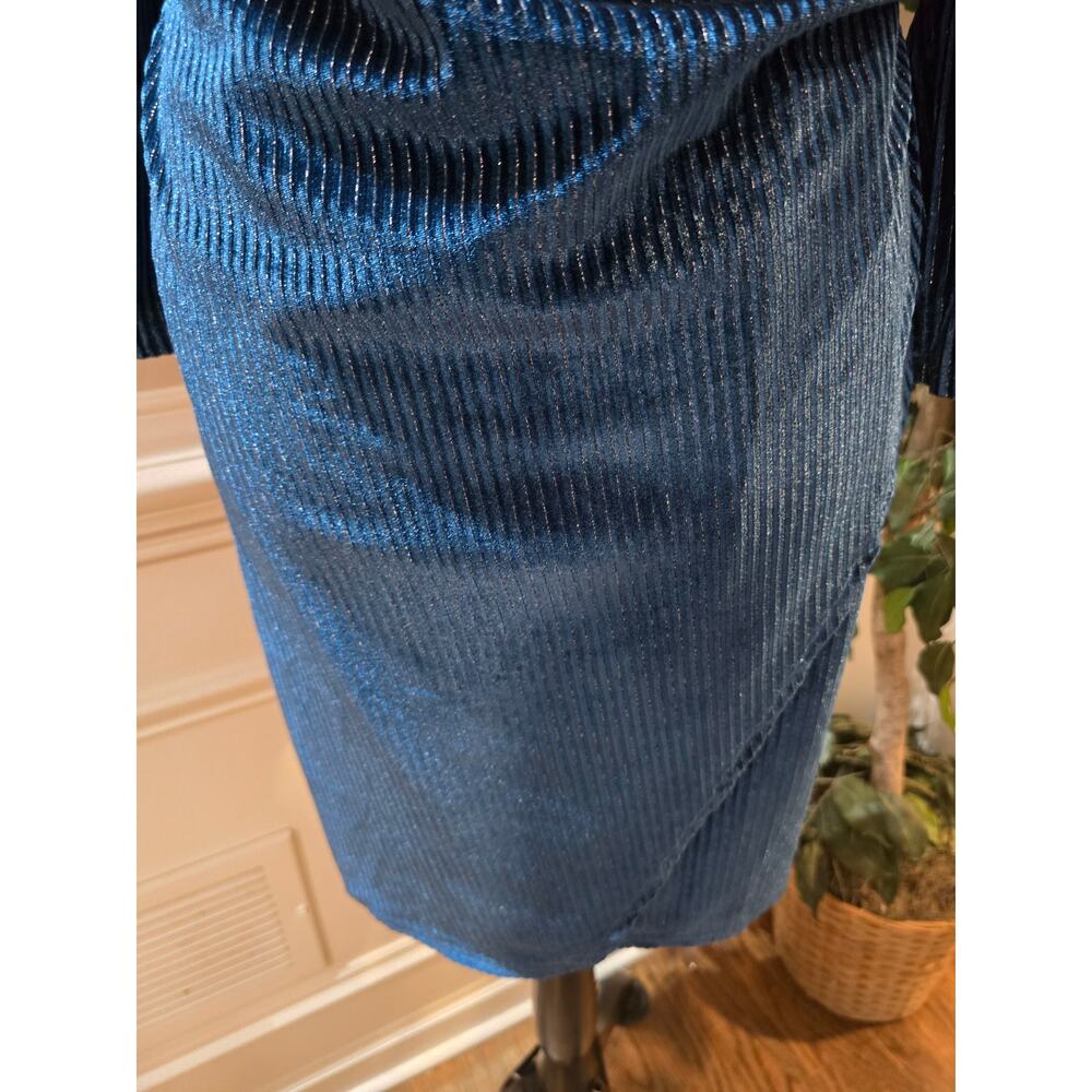 Tacera Faux Wrap Velvet Dress Women's Size PL Navy Blue V Neck Long Sleeves - Picture 5 of 12